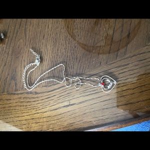 Silver heart necklace with Red stone